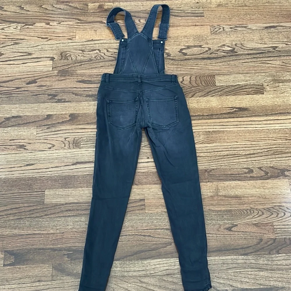 Free People Lexden Black Naturally Faded Raw Frayed Hem Zip Side Overalls